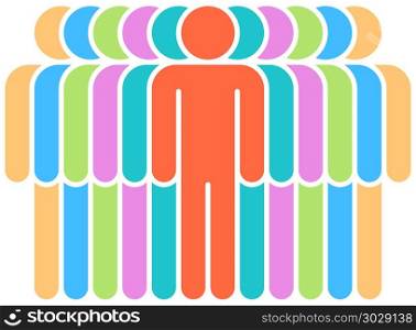 Eleven Human Sign People Symbol. Logotype in the form of eleven people painted in yellow, blue, green, violet, red colors. Quick and easy recolorable graphic element in technique vector illustration