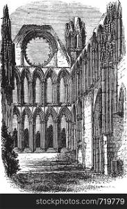 Elgin Cathedral in Moray, Scotland, during the 1890s, vintage engraving. Old engraved illustration of Elgin Cathedral.