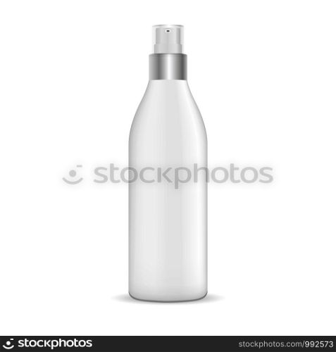 Elite cosmetics shampoo dispenser bottle blank template. High quality realistic vector illustration. Pump lid bath product mockup.. Elite cosmetics shampoo dispenser bottle? Pump lid