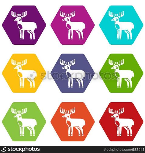 Elk icons 9 set coloful isolated on white for web. Elk icons set 9 vector