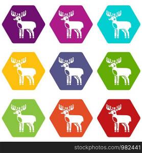Elk icons 9 set coloful isolated on white for web. Elk icons set 9 vector