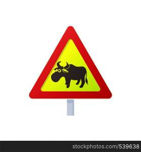 Elk road sign icon in cartoon style on a white background. Elk road sign icon, cartoon style