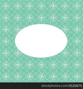 Ellipse on green and white geometric floral pattern. Vector background