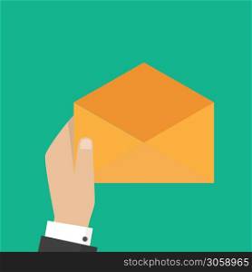 Email and incoming messages concept. Vector illustration. Hand holds envelope. . Hand holds envelope. Email and incoming messages concept. Vector illustration