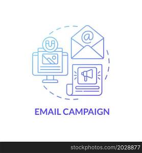 Email campaign blue gradient concept concept icon. Small business promoting. Online clients informing marketing abstract idea thin line illustration. Vector isolated outline color drawing. Email campaign advertising concept icon