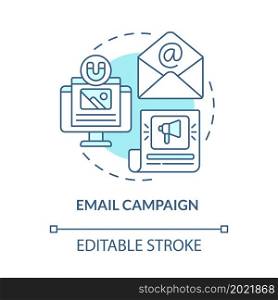 Email campaign startup concept icon. Small business advertisement. Communication with customers marketing abstract idea thin line illustration. Vector isolated outline color drawing. Editable stroke. Email campaign startup concept icon