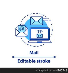 Email concept icon. Mailing. Online communication idea thin line illustration. Sending letter. Vector isolated outline drawing. Editable stroke. Email concept icon