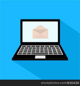 Email concept represented by envelope and laptop icon. Colorfull and flat illustration.