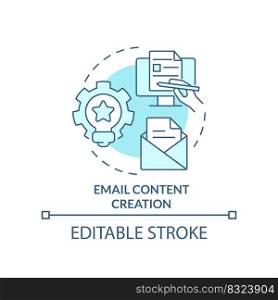 Email content creation turquoise concept icon. AI integration in marketing abstract idea thin line illustration. Isolated outline drawing. Editable stroke. Arial, Myriad Pro-Bold fonts used. Email content creation turquoise concept icon