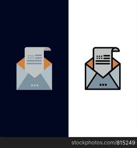 Email, Envelope, Greeting, Invitation, Mail Icons. Flat and Line Filled Icon Set Vector Blue Background