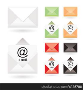 Email icon collection with open envelope and color variation