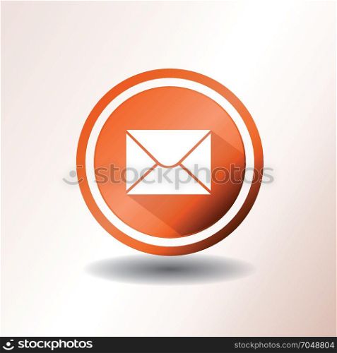 Email Icon In Flat Design. Illustration of a flat design email contact support icon on orange and grey background