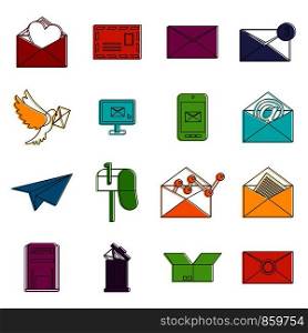 Email icons set. Doodle illustration of vector icons isolated on white background for any web design. Email icons doodle set