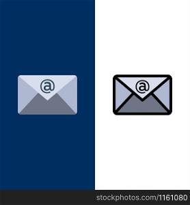 Email, Inbox, Mail Icons. Flat and Line Filled Icon Set Vector Blue Background