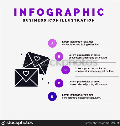 Email, Love, Glasses, Wedding Solid Icon Infographics 5 Steps Presentation Background