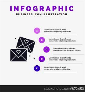 Email, Love, Glasses, Wedding Solid Icon Infographics 5 Steps Presentation Background
