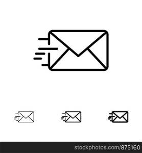 Email, Mail, Message Bold and thin black line icon set