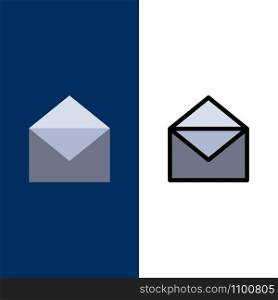 Email, Mail, Message, Open Icons. Flat and Line Filled Icon Set Vector Blue Background