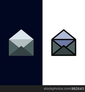 Email, Mail, Message, Open Icons. Flat and Line Filled Icon Set Vector Blue Background
