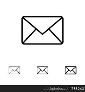 Email, Mail, Message, Sms Bold and thin black line icon set
