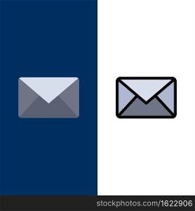 Email, Mail, Message, Sms  Icons. Flat and Line Filled Icon Set Vector Blue Background