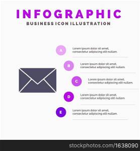 Email, Mail, Message, Sms Solid Icon Infographics 5 Steps Presentation Background