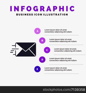 Email, Mail, Message Solid Icon Infographics 5 Steps Presentation Background