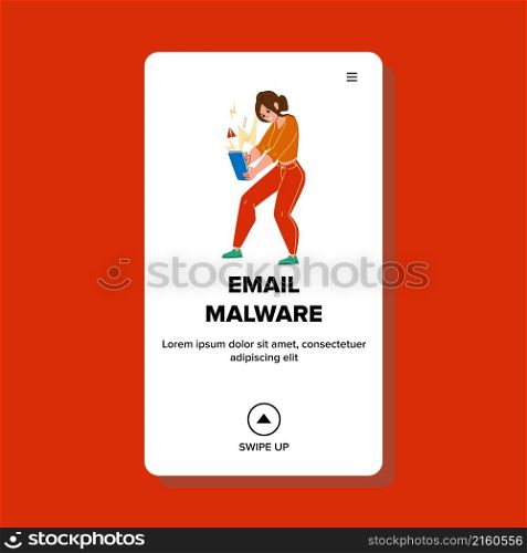 Email malware virus hacker. mail fraud attack. computer scam threat character web flat cartoon illustration. Email malware vector