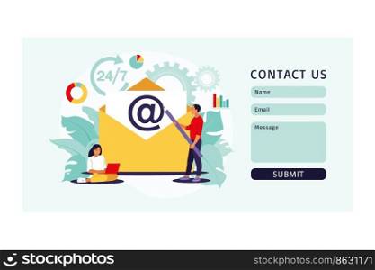 Email marketing, internet chatting, 24 hours support concept. Cotact us form. Vector illustration. Flat.