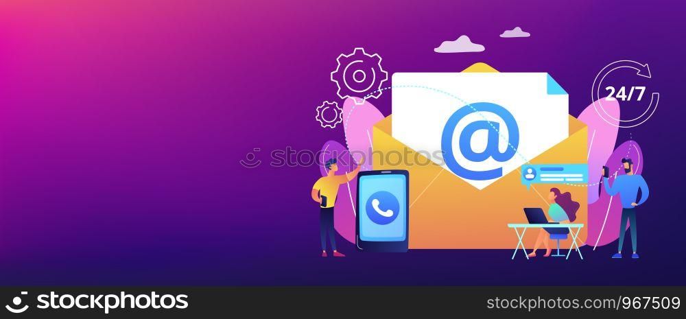 Email marketing, Internet chatting, 24 hours support. Get in touch, initiate contact, contact us, feedback online form, talk to customers concept. Header or footer banner template with copy space.. Get in touch concept banner header.