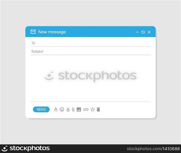 Email message interface window on grey background Vector EPS 10. Email message interface window on grey background. Vector EPS 10