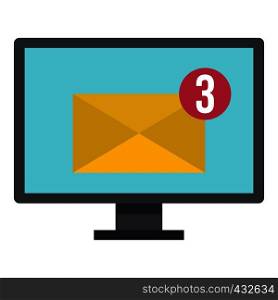 Email messages on computer monitor icon flat isolated on white background vector illustration. Email messages on computer monitor icon isolated