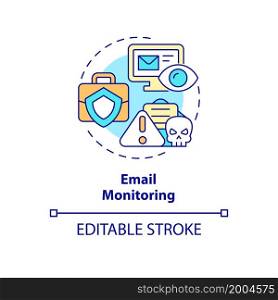 Email monitoring concept icon. Tracking messages for work safety control. Employee monitoring abstract idea thin line illustration. Vector isolated outline color drawing. Editable stroke. Email monitoring concept icon