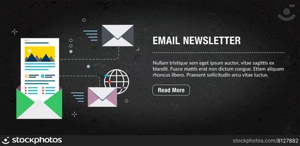 Email newsletter, banner internet with icons in vector. Web banner template for website, banner internet for mobile design and social media app.Business and communication layout with icons.