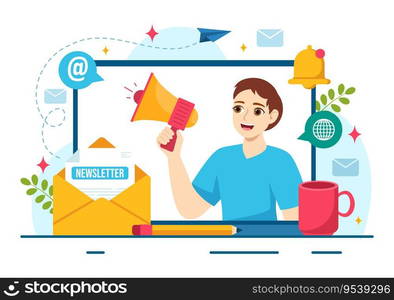 Email Newsletter Vector Illustration with Envelope, Electronic Mail Message or Mobile Service Background in Flat Cartoon Hand Drawn Templates