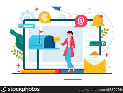 Email Newsletter Vector Illustration with Envelope, Electronic Mail Message or Mobile Service Background in Flat Cartoon Hand Drawn Templates