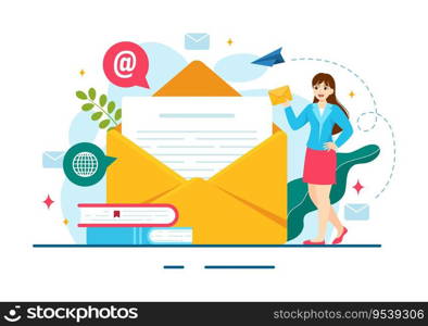 Email Newsletter Vector Illustration with Envelope, Electronic Mail Message or Mobile Service Background in Flat Cartoon Hand Drawn Templates