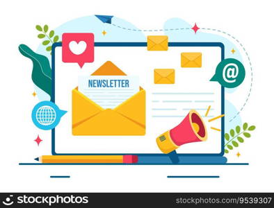 Email Newsletter Vector Illustration with Envelope, Electronic Mail Message or Mobile Service Background in Flat Cartoon Hand Drawn Templates