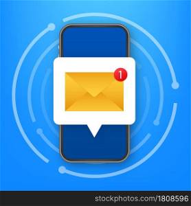 Email notification concept. New email on the smart phone screen. Vector stock illustration. Email notification concept. New email on the smart phone screen. Vector stock illustration.