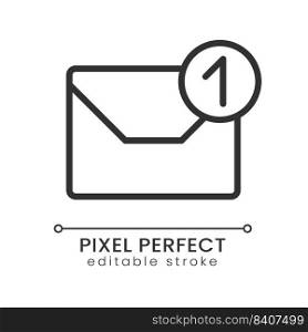 Email notification pixel perfect linear icon. Inbox letter. Communication channel. Business tools. Thin line illustration. Contour symbol. Vector outline drawing. Editable stroke. Poppins font used. Email notification pixel perfect linear icon