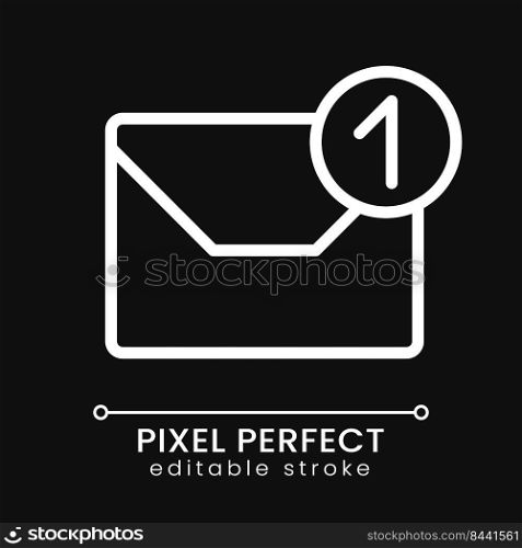 Email notification pixel perfect white linear icon for dark theme. Inbox letter. Communication and business. Thin line illustration. Isolated symbol for night mode. Editable stroke. Poppins font used. Email notification pixel perfect white linear icon for dark theme