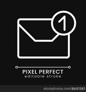 Email notification pixel perfect white linear icon for dark theme. Inbox letter. Communication and business. Thin line illustration. Isolated symbol for night mode. Editable stroke. Poppins font used. Email notification pixel perfect white linear icon for dark theme