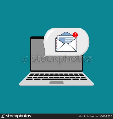 email on a laptop in flat style, vector. email on a laptop in flat style