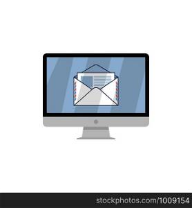 email on a stationary monitor, flat vector illustration. email on a stationary monitor, flat vector