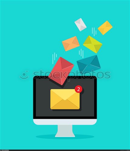 Email on computer screen for marketing. Newsletter in mail inbox. Icon of send or receive message. Notification letter in mailbox for promotion business. Concept of communication, advertising. Vector.. Email on computer screen for marketing. Newsletter in mail inbox. Icon of send or receive message. Notification letter in mailbox for promotion business. Concept of communication, advertising. Vector