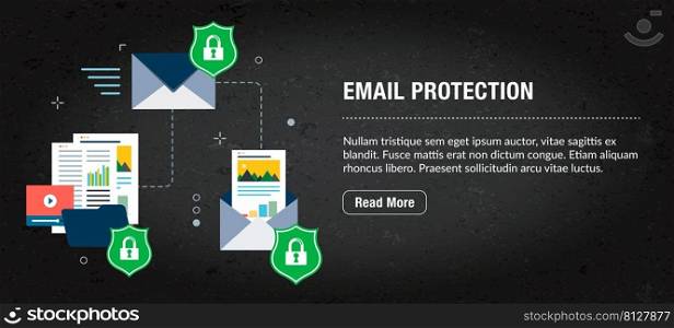 Email protection, banner internet with icons in vector. Web banner template for website, banner internet for mobile design and social media app.Business and communication layout with icons.