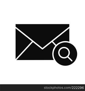 Email search icon. Silhouette symbol. Letter with magnifying glass. Negative space. Vector isolated illustration. Email search icon