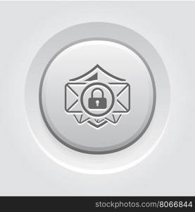 Email Security Icon. Grey Button Design.. Email Security Icon. Grey Button Design. Security concept with a envelope and a padlock with shield. Isolated Illustration. App Symbol or UI element.