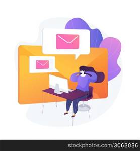 Email service, online correspondence, internet communication. Electronic mail box, message bunch, incoming letters. Female addressee cartoon character. Vector isolated concept metaphor illustration.. Email service vector concept metaphor.