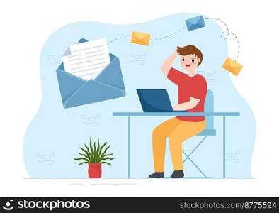 Email Service with Correspondence Delivery, Electronic Mail Message and Business Marketing in Flat Cartoon Hand Drawn Templates Illustration